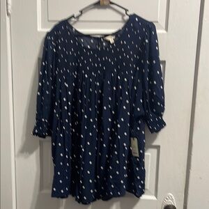 3X14 Catherines Blue 3/4 Sleeve Pleated Blouse